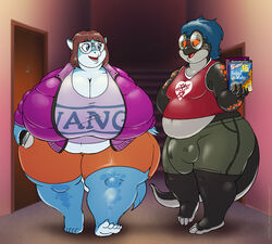 2017 anthro apartment balls big_balls big_breasts black_scales blue_eyes blue_hair blue_scales breasts brown_hair bulge clothing eyewear female fish gecko glasses hair huge_breasts hyper hyper_breasts lizard male marine morbidly_obese nerd obese overweight penis_outline penis_shaped_bulge peregrine_(character) red_eyes reptile scales scalie shark thick_thighs vdisco voluptuous wide_hips wilma_(character)