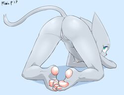 2017 anthro ass breasts feline feline female looking_at_viewer mammal mimicp nipples nude pawpads paws presenting presenting_hindquarters pussy russian_blue simple_background slavcat solo