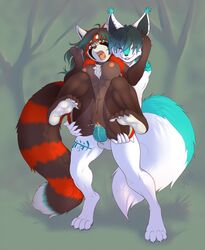 2016 anthro anthro_on_anthro artik_ninetails ass balls breasts canine cum cum_inside cyan_tail duo feet female fur gunmouth hair knot male mammal markings multicolored_fur multicolored_hair multicolored_tail nipples nude open_mouth paws penetration penis pussy red_panda sex straight two_tone_fur two_tone_hair vaginal_penetration vega_(artica) white_fur white_tail