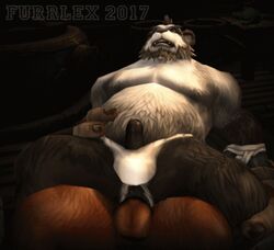 2017 3d anal anal_sex animated anthro armpits balls bandage bear beard belly black_fur blue_eyes bovine breathing brown_fur cattle cum cum_inside facial_hair fundoshi fur furrlex furry gloves horn interspecies japanese_clothing jockstrap lying male mammal multicolored_fur muscular nude on_back panda pandaren paws penetration penis sex slightly_chubby solo teeth two_tone_fur underwear underwear_aside underwear_sex warcraft white_fur yaoi