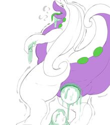 egg egg_laying female feral goo goodra nintendo pokemon pokemon_(species) post_vore pussy sakamata simple_background standing video_games vore