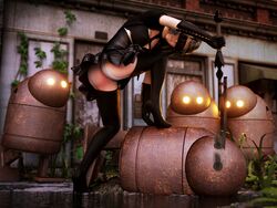 1girls 3d ass badonion blindfold boots dress female garter_straps nier nier:_automata panties robot solo thigh_boots yorha_2b