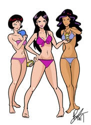 2017 3girls bikini caitlin_(totally_spies) dark-skinned_female dark_skin dominique_(totally_spies) female female_only inspector97 lotion mandy_(totally_spies) mandy_walters sunscreen swimsuit totally_spies towel