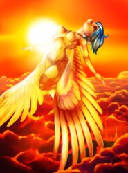 2016 anthro armpits breasts equine feathered_wings feathers female mammal nipples nude pegasus pixel-prism pussy solo sun wings