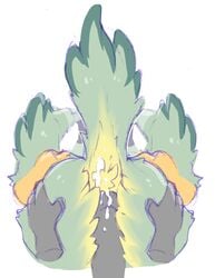 1boy 1girls 4_fingers ambiguous_gender anisodactyl anthro ass avian butt_grab cum cum_on_ass cum_on_tail digital_media_(artwork) disembodied_hand disembodied_penis dripping duo feathers featureless_crotch finch_(xenoblade) first_person_view fluffy green_feathers hand_on_butt humanoid_penis invalid_tag irootie male masturbation nintendo orgasm penis raised_tail rear_view simple_background sketch spread_legs spreading thick_thighs tuft white_background wide_hips xenoblade_(series) xenoblade_chronicles_2 yellow_feathers