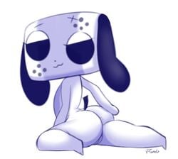 2017 8-tomb animate_inanimate anthro ass big_butt canine empty_eyes female half-closed_eyes looking_at_viewer mammal nintendo nintendo_switch pose pussy shortstack simple_background smile solo switch_dog video_games white_background