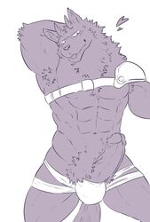 bathym big_penis canine clothed clothing jockstrap male male_only mammal muscular muscular_male penis pubes simple_background skimpy solo tokyo_afterschool_summoners tongue underwear white_background wolf