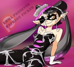 breasts brown_eyes bukkake callie_(splatoon) cameltoe cephalopod clothed clothing cum cum_everywhere emmapresents english_text female humanoid inkling looking_at_viewer marine messy nintendo one_eye_closed smooth_skin solo splatoon squid squid_sisters text video_games wink