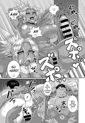 anus areola balls big_breasts big_lips breasts censored comic dialogue domination english_text erect_nipples erection female femdom foursome group group_sex hair heart huge_breasts human human_male human_on_humanoid humanoid japanese_text kisuu light-skinned_male light_skin lips male male/female mammal monochrome monster_girl_(genre) nipples odd orc orc_female orc_musume_wa_ikemen_ga_osuki overweight overweight_male penetration penis pubes pussy sex straight text translated vaginal_penetration