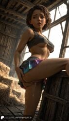 1girls after_sex after_vaginal ai_generated aiuniverse56 ass bare_thighs breasts brown_eyes brown_hair censored censored_pussy clementine_(the_walking_dead) clothing crop_top cum cum_drip cum_in_pussy dark-skinned_female dark_skin female female_focus female_only medium_breasts medium_hair mosaic_censoring navel nipples_visible_through_clothing pleated_skirt pussy scantily_clad short_skirt skirt stable_diffusion the_walking_dead the_walking_dead_game thighs underboob vagina