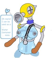 1girls anthro blush breasts female female_only fludd heart mario_(series) metal_nipples ms_paint nintendo nipples solo super_mario_sunshine text water