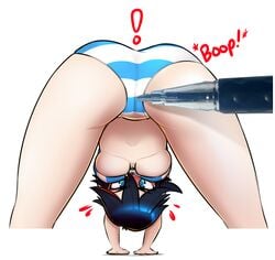 1girls bent_over blue_and_white_striped_panties blue_eyes bra canon_panties captainpudgemuffin female kill_la_kill matoi_ryuuko panties pudgeruffian shimapan solo striped striped_panties underboob