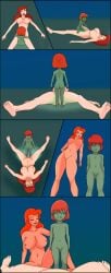 after_birth batgirl batgirl_(dcau) batman:_the_animated_series batman_(series) blue_eyes breasts closed_eyes dc dc_comics dcau defeated_heroine female glowing_eyes green_eyes green_skin heroine heroine_in_trouble large_breasts laying_down looking_down moldycandy orange_hair poison_ivy poison_ivy_(dcau) red_hair short_hair spread_legs tan_skin villainess villainess_dominating_heroine younger_female