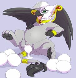 4_toes anthro avian belly big_belly birth camychan egg egg_laying eraclea female gryphon hand_on_stomach looking_pleasured open_mouth pawpads paws pregnant pussy solo spreading stretched_pussy toes