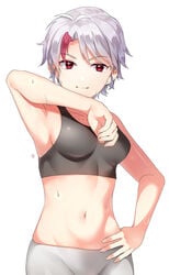 derori female higurashi_towa inuyasha red_eyes short_hair silver_hair smile sports_bra sweat tomboy very_short_hair yashahime:_princess_half-demon