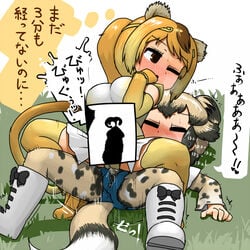 2girls @_@ african_wild_dog_(kemono_friends) animal_ears black_hair blonde_hair blush brown_eyes circlet closed_eyes clothed_sex clothing cowgirl_position cross_section cum cum_in_pussy cum_in_uterus cum_inside elbow_gloves female femdom futa_with_female futanari gloves golden_snub-nosed_monkey_(kemono_friends) heavy_breathing internal_cumshot intersex kemono_friends leotard long_hair looking_back monkey_ears monkey_tail multicolored_hair multiple_girls ninniku_(ninnniku105) open_mouth orange_hair penetration penis ponytail pussy reverse_cowgirl_position sex short_hair shorts skirt spread_legs straddling tail text thighhighs tied_hair translation_request uterus vaginal_penetration x-ray zipper