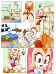 amy_rose anthro anus ass brown_eyes cameltoe chao_(sonic) cheese_the_chao comic cream_the_rabbit dress female fur greenhand hedgehog panties photo_(object) pussy sega short_dress smiling sonic_(series) spread_legs straight_hair upskirt