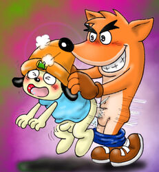 2boys anthro bandicoot blue_shorts blush blushing buggery color crash_(series) crash_bandicoot crash_bandicoot_(series) crossover cum cum_in_ass cum_inside fur furry furry_male furry_only gay interspecies kondo_musashi male male/male male_only mammal marsupial multiple_males musabo3neo parappa parappa_da_rappa parappa_the_rapper shorts shorts_down straight_hair tagme yaoi