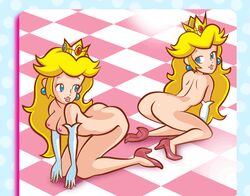 animated blonde_hair blush breasts crown earrings elbow_gloves female female_only gloves high_heels human light-skinned_female light_skin lips lipstick mario_(series) nintendo nipples official_style pink_lipstick princess_peach sakurakasugano smooth_skin super_princess_peach white_gloves