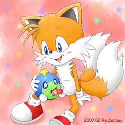 2007 anthro canine character_request crossover exposed_torso feral footwear fox fur furry_tail handwear huepow humanoid interspecies klonoa_(series) male male_only mammal multi_tail nude penis ryuconboy sega size_difference sonic_(series) tagme tail tails young