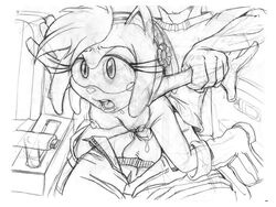 amy_rose anthro balls breasts clothes female front_view fur hedgehog human human_on_anthro interspecies kandlin male male_human/female_anthro male_on_anthro mammal monochrome penis sam_speed sega sex solo_focus sonic_(series) sonic_x straight straight_hair tears traditional_media unseen_male_face