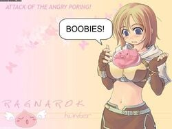 1girls blonde_hair english_text hunter_(ragnarok_online) poring ragnarok_online slime_monster tagme