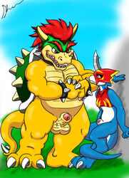 anthro balls bara bowser crossover digimon flamedramon furry glenn green_shell horns humanoid_penis koopa male male_only mario_(series) nintendo penis reptile scalie shell spiky_shell super_mario_bros. video_games yaoi