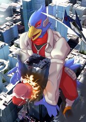 arwing avian bird building building_penetration city clothed clothing cum dksk30 falco_lombardi macro male male_only nintendo star_fox video_games