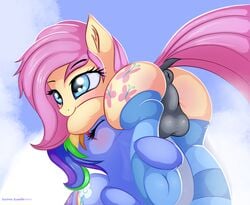 2017 anus ass balls blush clothing cloud cutie_mark dickgirl dock duo equine eyelashes feral fluttershy_(mlp) friendship_is_magic hair hi_res horse intersex legwear mammal multicolored_hair my_little_pony on_cloud oral outside pony rainbow_dash_(mlp) rainbow_hair rule_63 sex smile striped striped_legwear stripes twiren