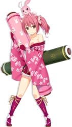 1girls breasts moe_ninja_girls myu_momochi nipples photoshop pink_eyes pink_hair