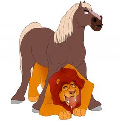 2boys ahegao anal anal_penetration anal_sex anthro disney doggy_style duo equine feline feral feral_on_feral furry gay horse lion looking_pleasured male male/male male_only mammal maychin mufasa penetration rufciu sex sex_from_behind smile steamy_breath the_lion_king tongue_out white_background yaoi