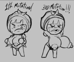 1girls blush blush_lines breast_expansion breasts breasts_out gwagwagi mewgenics nipples no_color on_model sketch solo solo_female solo_focus sweat sweatdrop sweating tooth_gap top_heavy topless topless_female tracy_(mewgenics)