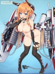 1girls ai_generated anchor azur_lane bell_collar black_gloves black_thighhighs blue_background blue_eyes breasts cheeky_smile discord_logo female foxhound_(azur_lane) foxhound_(retrofit)_(azur_lane) gloves hair_ornament hips large_breasts midriff mofumochii naval_gun nipples nude nude_edit nude_female orange_hair patreon red_hair royal_navy_(azur_lane) simple_background smile smiling smiling_at_viewer thick_thighs thighhighs thighs third-party_edit tongue tongue_out wide_hips x_logo