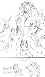 abs ankylosaurus anthro balls biceps big_muscles big_penis blood darkthunder deinonychus dialogue dinosaur flaccid flexing grell kaa_(artist) lizard male monochrome muscular nipple_piercing nipples nosebleed pecs penis piercing reptile scalie size_difference sketch theropod tongue towel wet yaoi