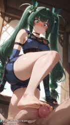 1girls ai_generated android barefoot big_penis breasts close-up close-up_footjob close_up close_up_footjob close_up_view closeup closeup_footjob closeup_view clothed clothed_female curvy curvy_body curvy_female dreamyan_ai embarrassed feet flustered foot_focus footjob green_eyes green_hair hi_res high_quality high_resolution highres leg_up long_hair medium_breasts qingyi_(zenless_zone_zero) thick_ass thick_thighs thighs toes twintails uncensored zenless_zone_zero
