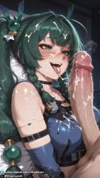1girls after_fellatio after_oral ai_generated android big_penis blowjob breasts bukkake close-up close_up close_up_view closeup closeup_view clothed clothed_female cum cum_in_mouth cum_on_face cum_on_hair curvy curvy_body curvy_female dreamyan_ai excessive_cum facial fellatio green_eyes green_hair hi_res high_quality high_resolution highres long_hair medium_breasts open_mouth oral oral_sex oral_sex_close-up oral_sex_close_up oral_sex_closeup qingyi_(zenless_zone_zero) smile smiling thick_ass thick_thighs thighs tongue tongue_out twintails uncensored zenless_zone_zero
