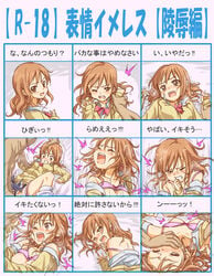 1boy arm_grab chart color covering_mouth d; expression_chart expressions female forced hand_on_another's_face hand_on_another's_head hand_over_another's_mouth japanese_text kitakami_himeno light_brown_hair long_hair mara_(ryonaing) one_eye_closed open_mouth original panties panties_around_leg pinned rape sex sweater tears text translation_request trembling twitching underwear