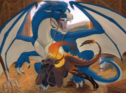 ambiguous_penetration anthro anthro_on_feral anthro_penetrated areola ass_up bestiality breasts bridle digital_media_(artwork) dragon duo eyes_closed feet felkin female female_penetrated feral feral_penetrating feral_penetrating_anthro from_behind_position hi_res holding_object horn inside larger_feral larger_male looking_pleasured male male/female male_penetrating male_penetrating_female membrane_(anatomy) membranous_wings mythological_creature mythological_scalie mythology nipples nude open_mouth paws penetration penile pompeii_(timberwolfl) reins saddle scalie sex size_difference smaller_anthro smaller_female smaller_penetrated smile spread_legs spreading stable tail teeth toes tongue tvard wings