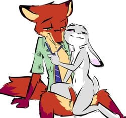 clothed clothing disney judy_hopps nameless_lewder nick_wilde nude penis simple_background sitting zootopia