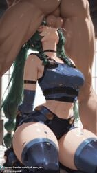1girls ai_generated android big_penis blowjob breasts clothed clothed_female cum cum_in_mouth curvy curvy_body curvy_female deepthroat dreamyan_ai fellatio green_eyes green_hair hi_res high_quality high_resolution highres irrumatio kneeling long_hair medium_breasts oral oral_sex qingyi_(zenless_zone_zero) sucking sucking_penis sword_swallowing_position thick_ass thick_thighs thighs twintails uncensored zenless_zone_zero