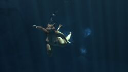 1girls aquaphilia breasts bubbles cavern disney female lioness nala nipples nude puffy_cheeks rocks solo swimming the_lion_king trouble underwater zantzusui