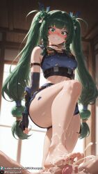 1girls ai_generated android barefoot big_penis breasts close-up close-up_footjob close_up close_up_footjob close_up_view closeup closeup_footjob closeup_view clothed clothed_female cum cum_on_feet curvy curvy_body curvy_female dreamyan_ai excessive_cum feet flustered foot_focus footjob from_below green_eyes green_hair hi_res high_quality high_resolution highres leg_up long_hair male_pov medium_breasts pov qingyi_(zenless_zone_zero) smile smiling standing thick_ass thick_thighs thighs toes twintails uncensored zenless_zone_zero
