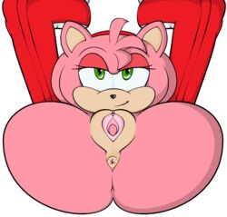 amy_rose anthro anus ass clitoris clothing female fur furry furry_only green_eyes lil_scooter56 lying makeup mammal pink_fur pussy simple_background solo sonic_(series) spread_legs spreading