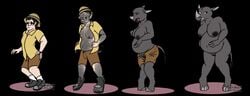 anthro big_breasts black_nipples breasts clothing furry gender_transformation glasses mammal nipples poaching pregnant rhinoceros sequence transformation