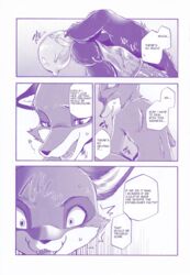 2016 anthro canine comic condom cum dialogue disney dogear218 duo english_text female filled_condom fox judy_hopps lagomorph male mammal manga monochrome nick_wilde nude penis purple_and_white purple_theme rabbit screentone straight text translated zootopia