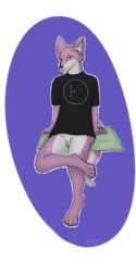 2017 anthro ass bottomless canine clothed clothing female fur grey_fur hindlegs hindpaw invalid_tag looking_at_viewer mammal pawpads paws pillow purple_fur pussy selixjackal shirt simple_background sitting smile solo toes wolf