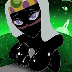 1boy 1boy1girl 1girls 2017 alien alien_girl animated big_breasts black_body black_skin breasts cum cum_on_breasts duck_dodgers ejaculation erection female gif hands huge_breasts incogneato large_breasts looking_at_viewer nude paizuri partial_male penis pov purple_eyes queen_tyr'ahnee squatting straight straight_sex white_hair