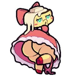 ass big_ass bow butter dress female female_only food food_creature humanoid level-5 looking_back nsfwoaf pancake panties panties_around_leg petty-cake pixel_art transparent_background upskirt youkai youkai_watch yōkai