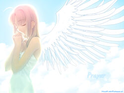 angel angel_wings artoria_pendragon blonde_hair closed_eyes fate/hollow_ataraxia fate_(series) female_only praying solo takeuchi_takashi wallpaper watermark wings