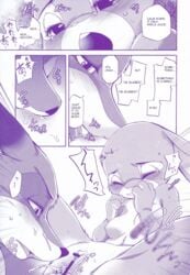 2016 anthro blush breasts canine censored comic dialogue disney dogear218 duo english_text female fox judy_hopps lagomorph male mammal manga monochrome nick_wilde nude oral_sex purple_and_white purple_theme pussy rabbit screentone small_breasts straight text translated zootopia